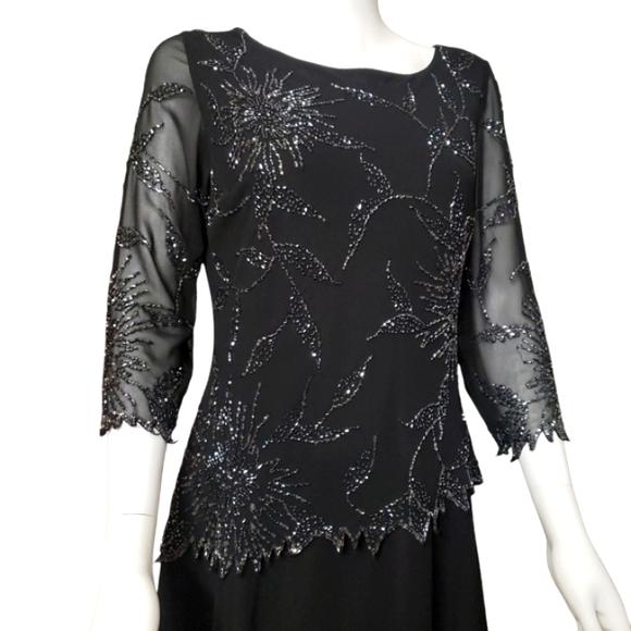 NWT J Kara Beautiful Embroidered Chiffon With Beads Evening,Party Long Dress 8P - Picture 6 of 17